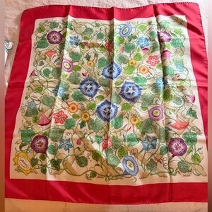 Vintage Gucci Silk Scarf with Red and Yellow Floral Design